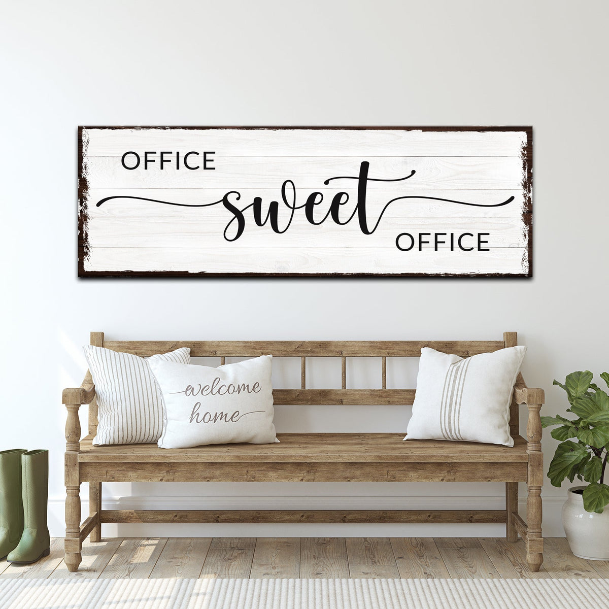 Office sweet Office canvas sign with whitewashed planks and frame by Tailored Canvases on Tampa Home & Garden Store