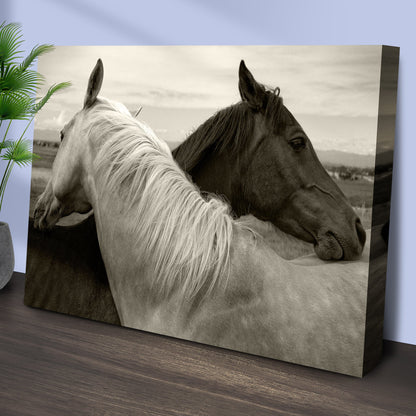 Monochrome Couple Horse Canvas Wall Art Tailored Canvases; black and white horses decor on Tampa Home & Garden Store