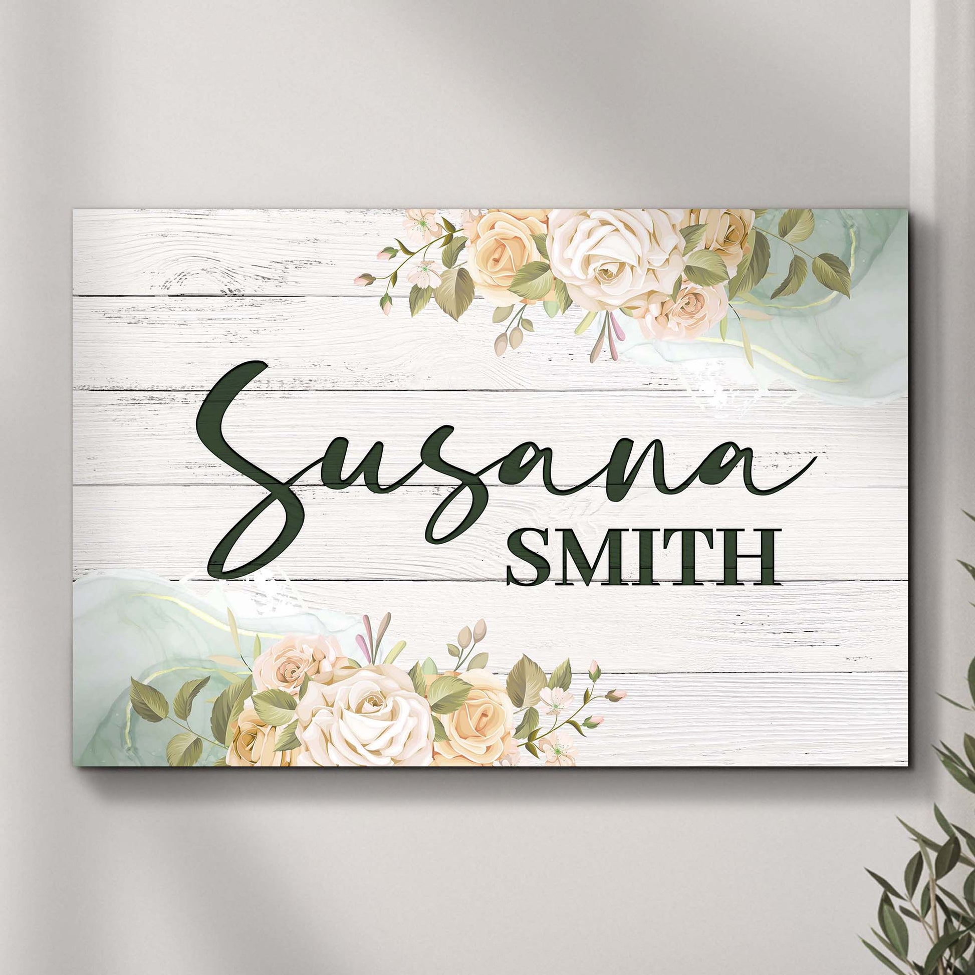 Floral girls room sign canvas with whitewashed wood background and pink roses Tailored Canvases on Tampa Home & Garden Store