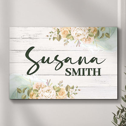 Floral girls room sign canvas with whitewashed wood background and pink roses Tailored Canvases on Tampa Home & Garden Store