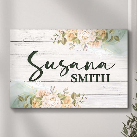 Floral girls room sign canvas with whitewashed wood background and pink roses Tailored Canvases on Tampa Home & Garden Store