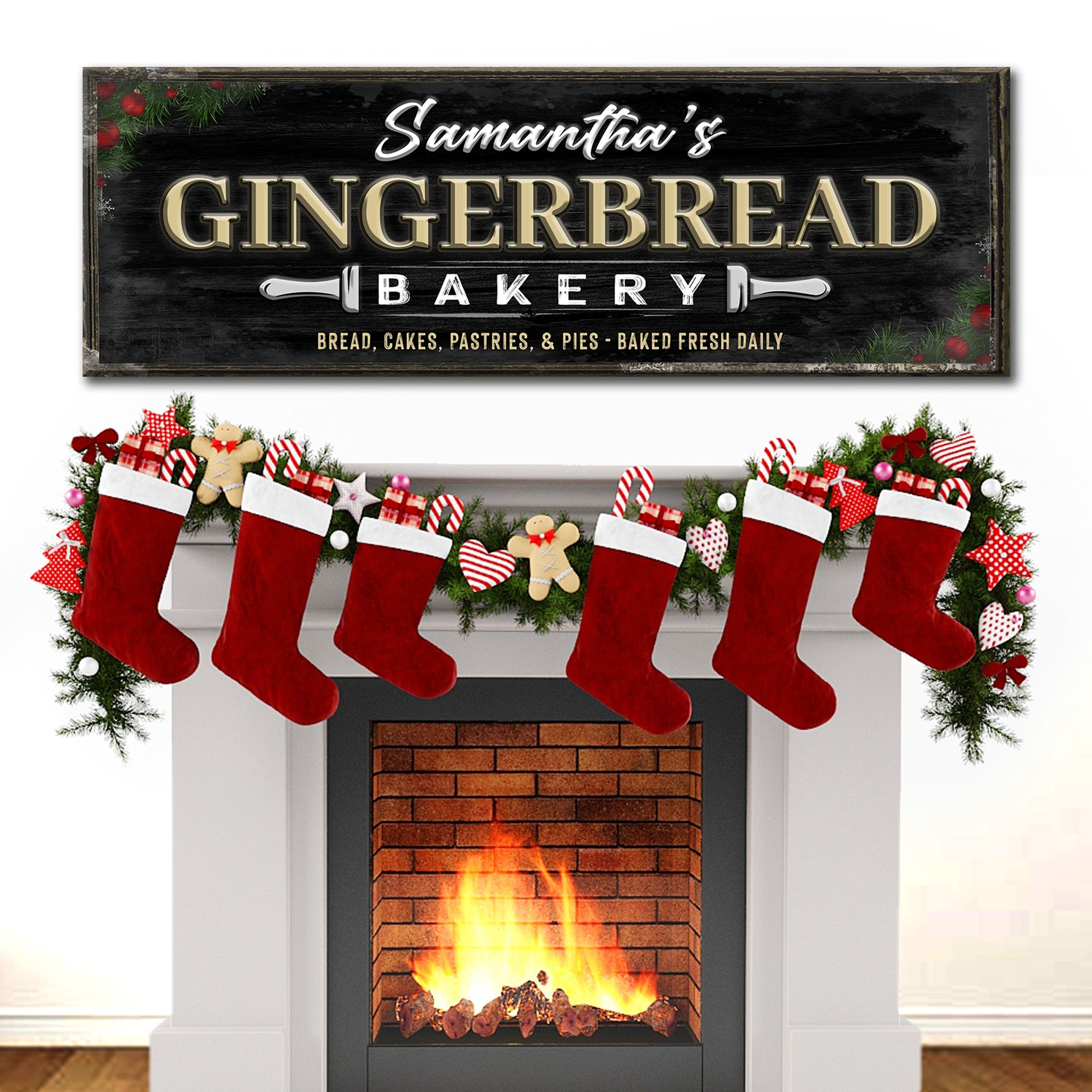 Bakery Sign canvas with black chalkboard backdrop and gold GINGERBREAD lettering on Tampa Home & Garden Store