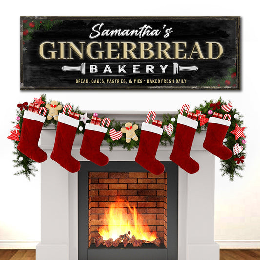 Bakery Sign canvas with black chalkboard backdrop and gold GINGERBREAD lettering on Tampa Home & Garden Store