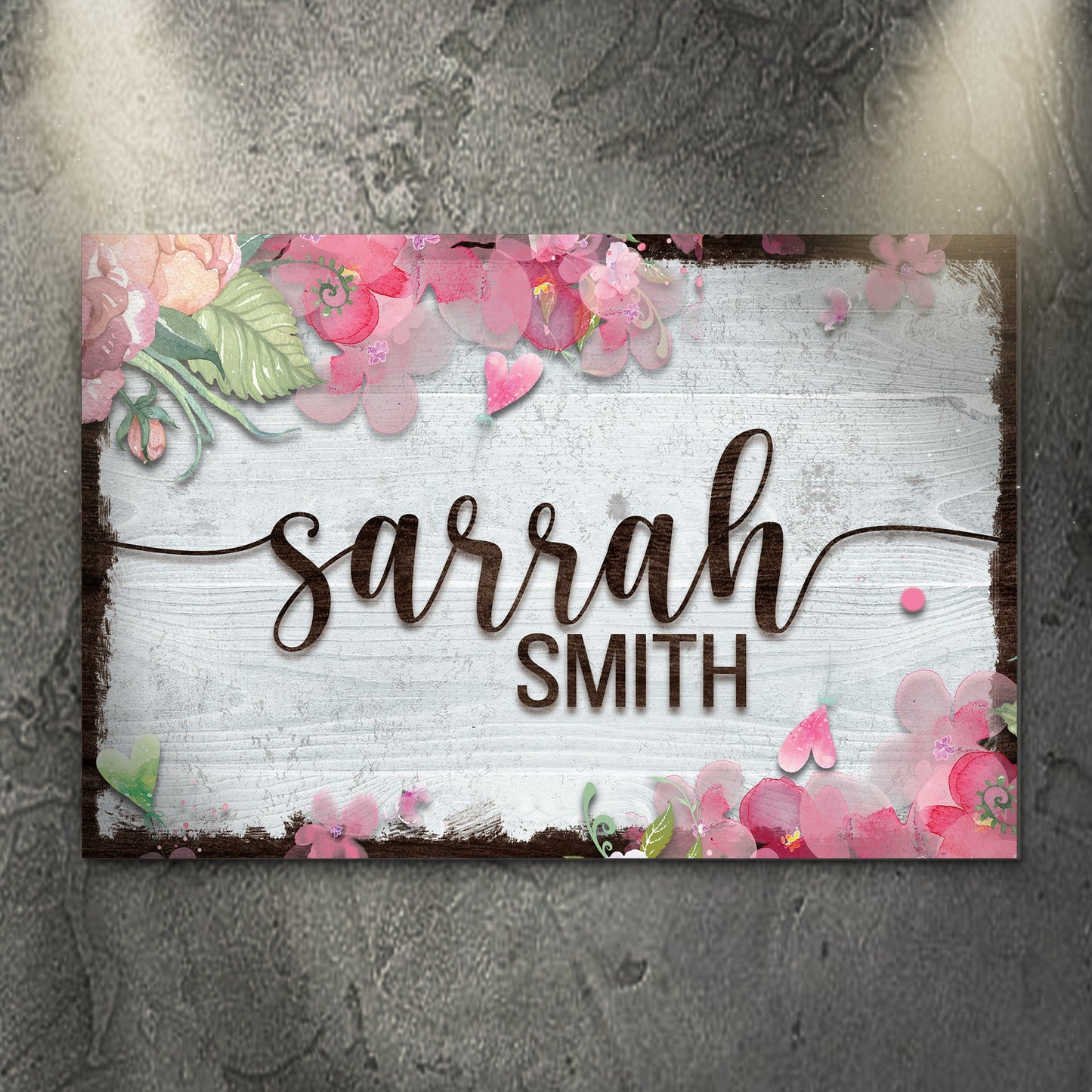 Floral kids room sign canvas Tailored Canvases with pink blooms on white wood background on Tampa Home & Garden Store