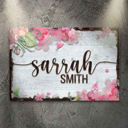 Floral kids room sign canvas Tailored Canvases with pink blooms on white wood background on Tampa Home & Garden Store