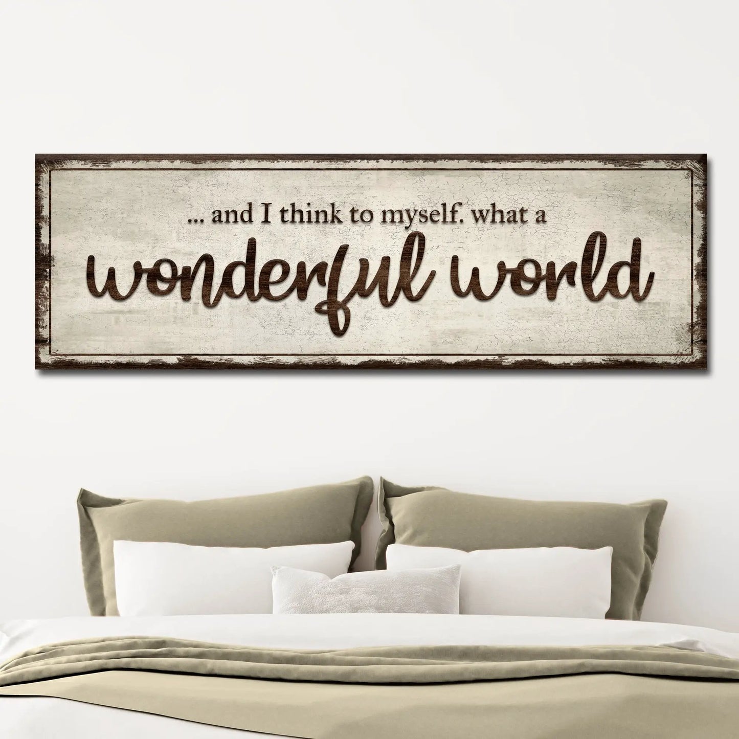 Canvas sign What A Wonderful World Sign III by Tailored Canvases, distressed wood frame on Tampa Home & Garden Store