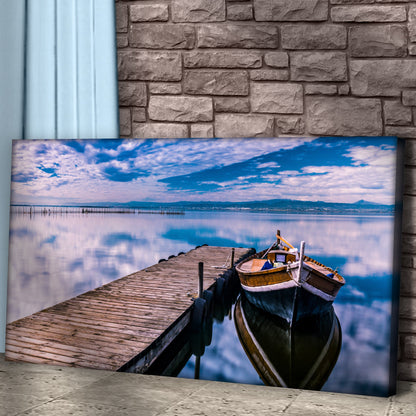 Boat Seascape Canvas Wall Art Tailored Canvases, docked boat on calm harbor on Tampa Home & Garden Store