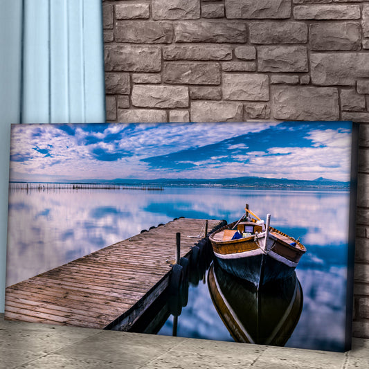 Boat Seascape Canvas Wall Art Tailored Canvases, docked boat on calm harbor on Tampa Home & Garden Store