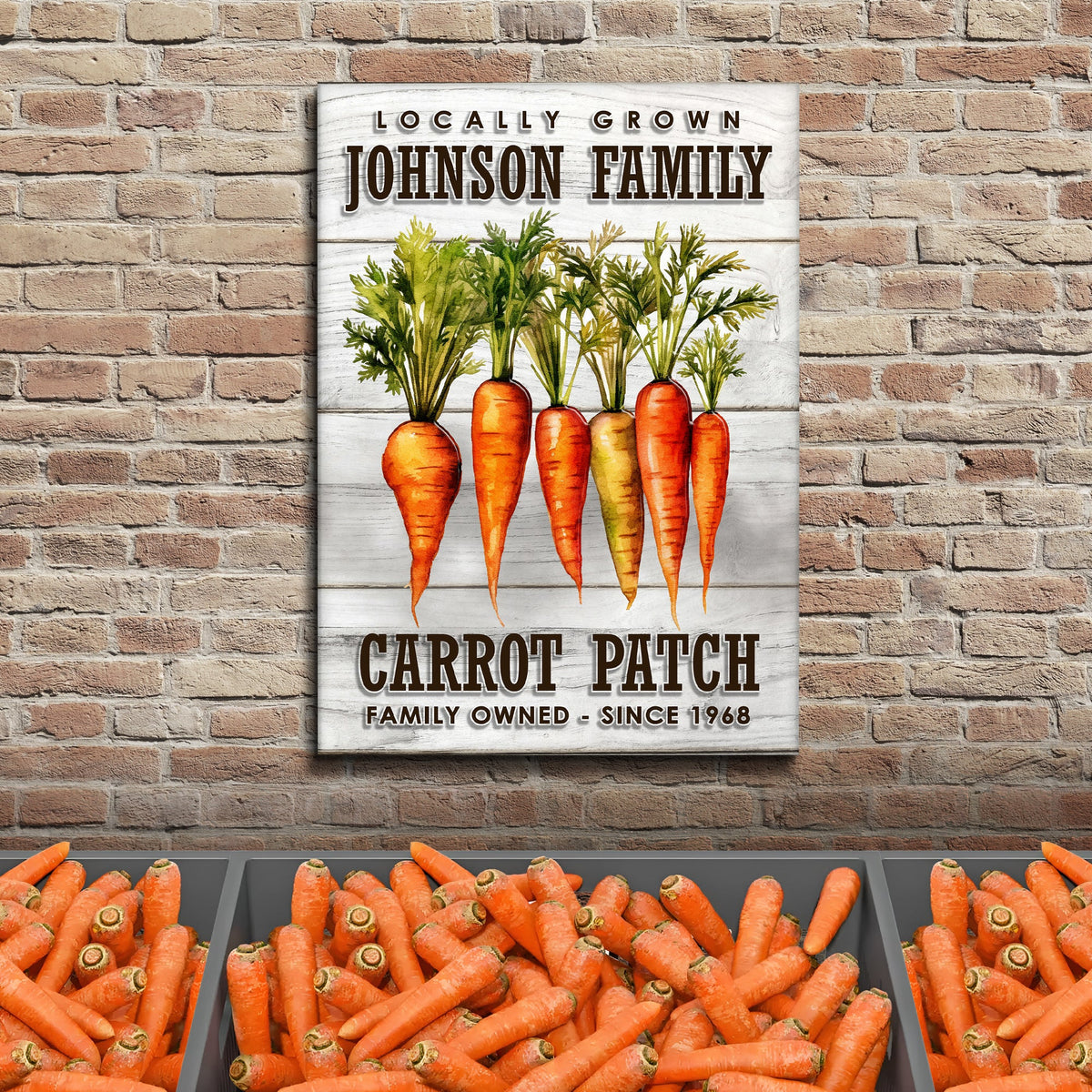 Canvas sign Locally Grown Carrot Patch by Tailored Canvases, crafting canvas with carrots on Tampa Home & Garden Store