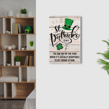 St Patrick's Day Sign IV canvas on rustic wood plank with green hat and shamrocks on Tampa Home & Garden Store