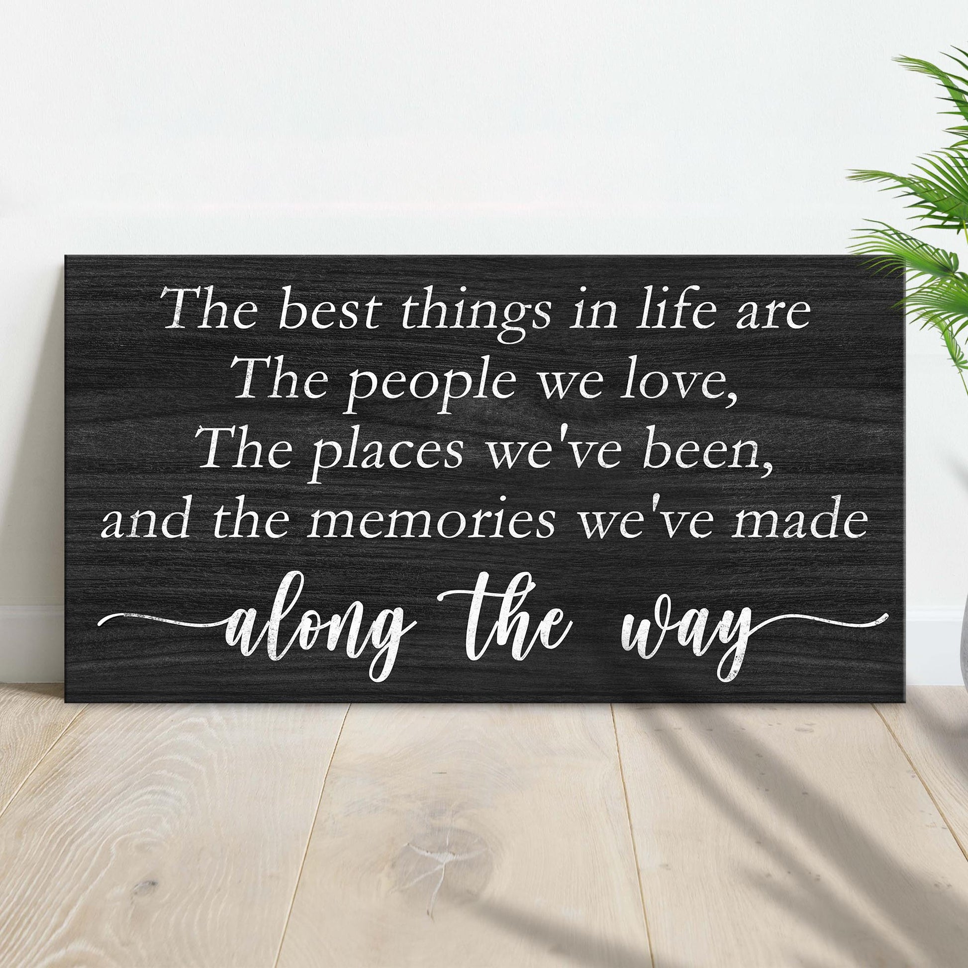 The Best Things In Life Sign III with black woodgrain and white script by Tailored Canvases on Tampa Home & Garden Store
