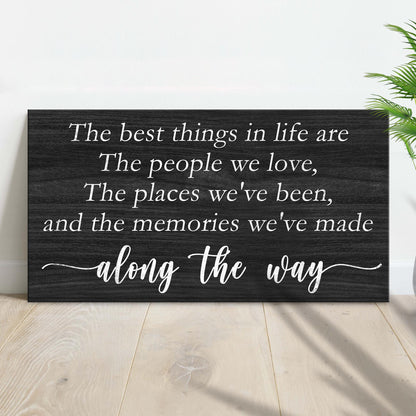 The Best Things In Life Sign III with black woodgrain and white script by Tailored Canvases on Tampa Home & Garden Store