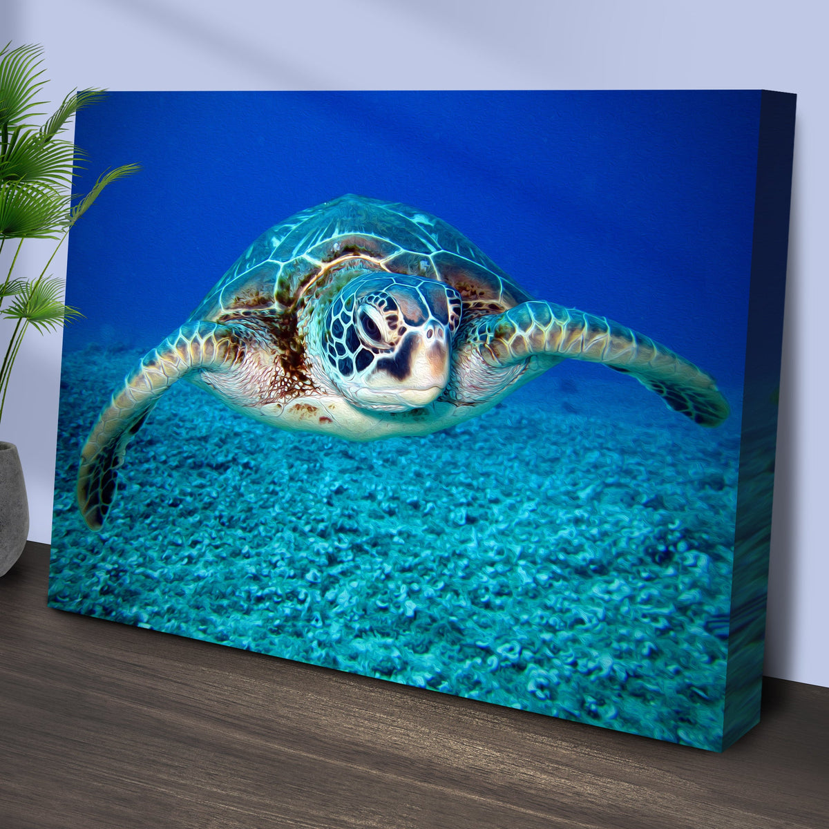 Green Sea Turtle canvas wall art by Tailored Canvases in blue ocean crafting canvas on Tampa Home & Garden Store