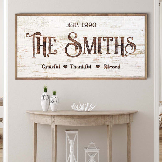 Thanksgiving Family Sign canvas with distressed whitewashed wood and rustic frame on Tampa Home & Garden Store
