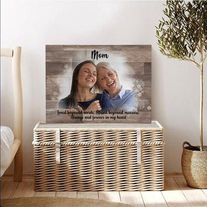 Mother's Memory Sign canvas with rustic wood backdrop and mom-daughter photo Tailored Canvases on Tampa Home & Garden Store
