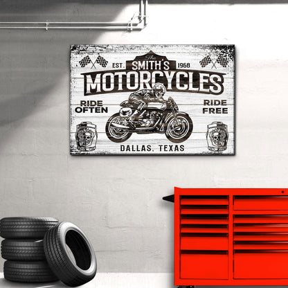 Motorcycle ride sign canvas by Tailored Canvases, vintage black and white print on Tampa Home & Garden Store