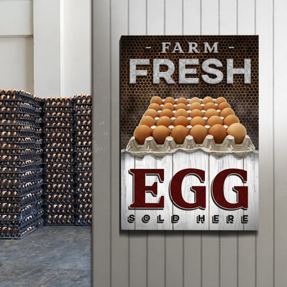 Farm Fresh Eggs sign canvas by Tailored Canvases with brown perforated panel background on Tampa Home & Garden Store