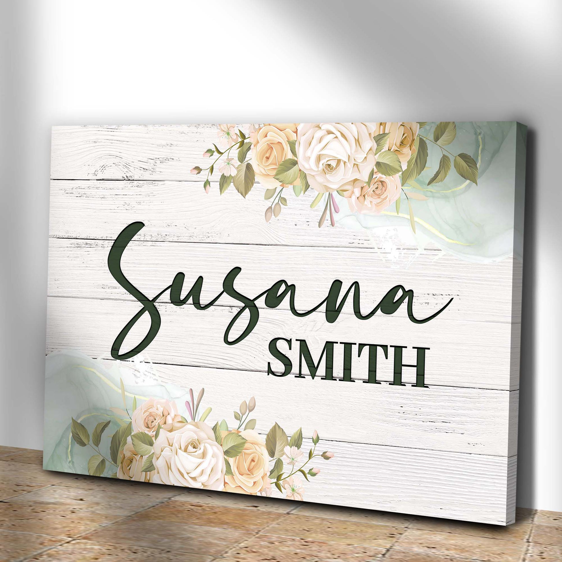 Floral girls room sign canvas by Tailored Canvases with roses on rustic wood background on Tampa Home & Garden Store