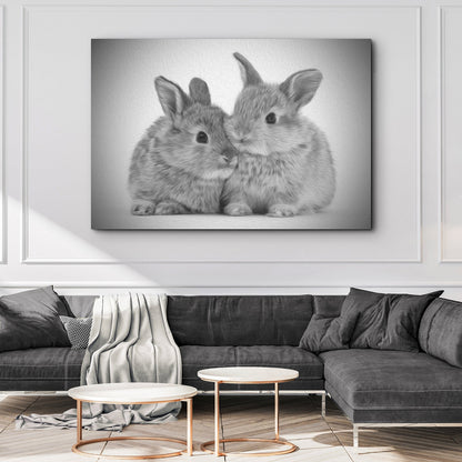 Gray Rabbits Sketch Canvas Wall Art by Tailored Canvases, two rabbits on gray canvas on Tampa Home & Garden Store