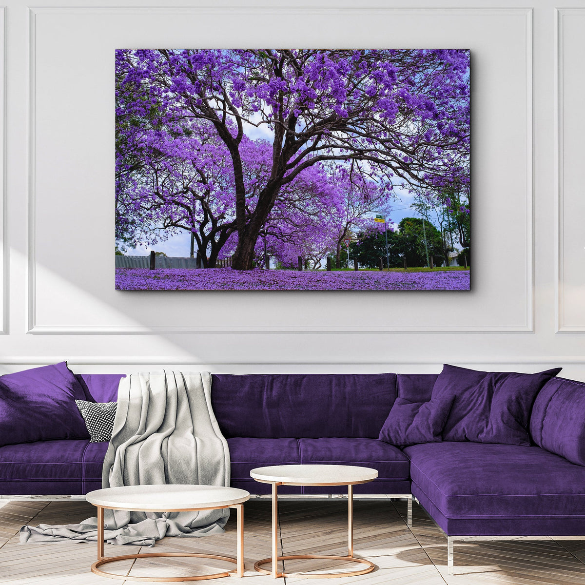 Jacaranda Trees Canvas Wall Art by Tailored Canvases, purple flowering tree scene on Tampa Home & Garden Store