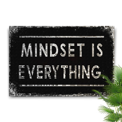 Mindset Is Everything Sign Canvas by Tailored Canvases; black canvas with mosaic lettering on Tampa Home & Garden Store