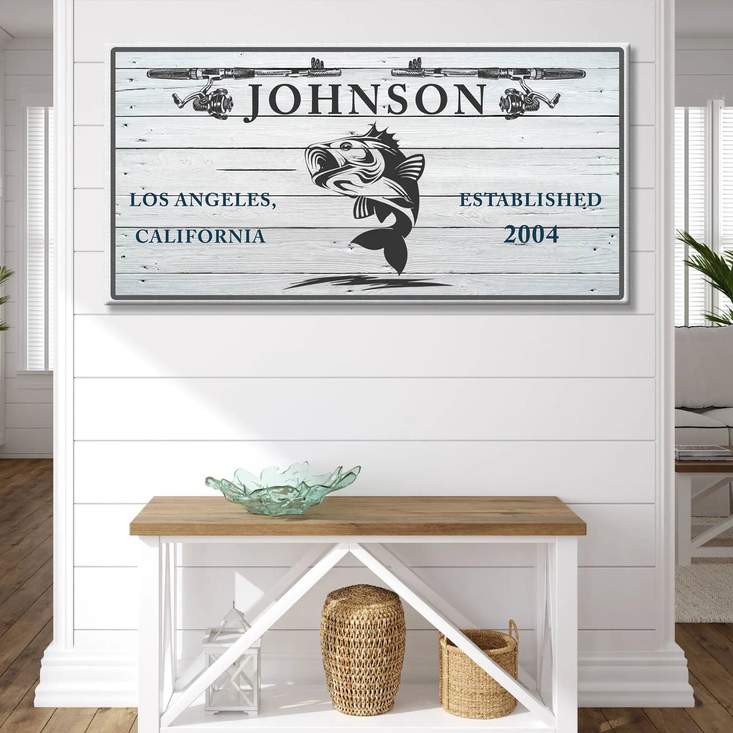 Catching Fish Sign canvas by Tailored Canvases with wood backdrop and fish graphic on Tampa Home & Garden Store