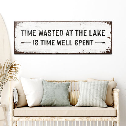 Time At The Lake Sign canvas wall art, rustic distressed white with brown edges Tailored Canvases on Tampa Home & Garden Store