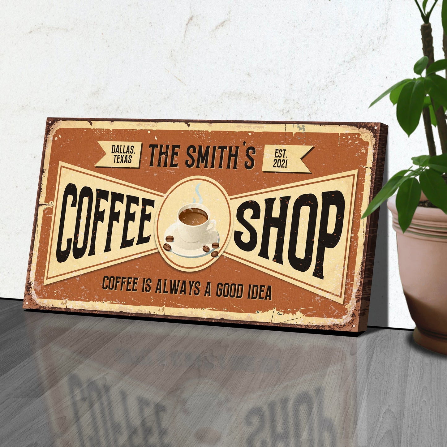 Coffee Shop Sign IV canvas by Tailored Canvases, vintage brown coffee poster on crafting canvas on Tampa Home & Garden Store