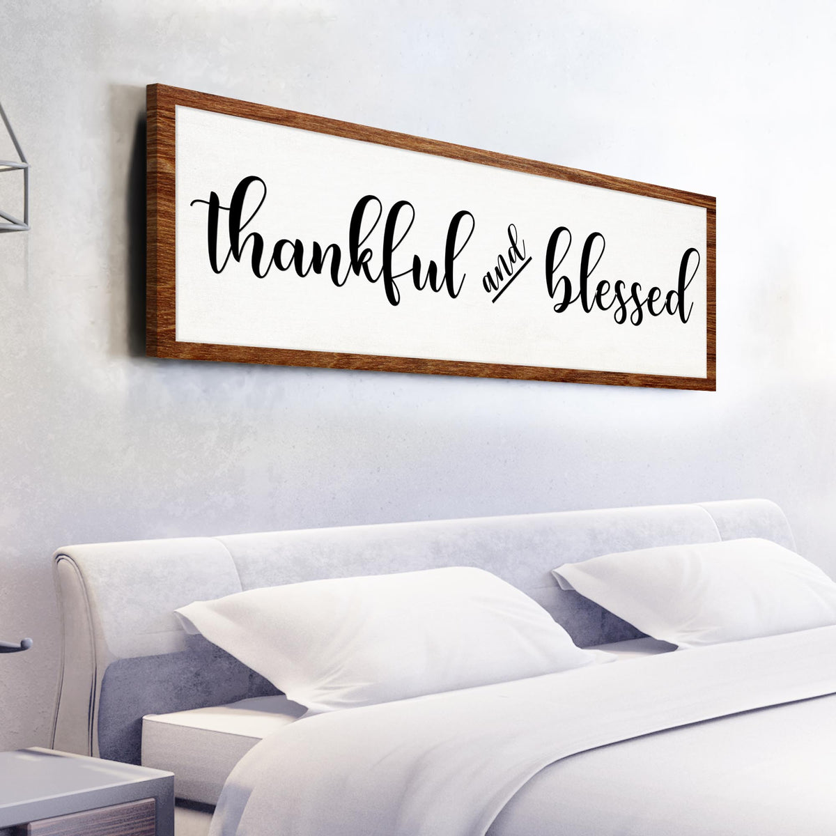 Thankful and Blessed canvas sign by Tailored Canvases, wood frame, black cursive text on Tampa Home & Garden Store