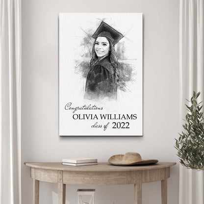 Graduation photo pencil sketch canvas Tailored Canvases showing Olivia Williams class of 2022 on Tampa Home & Garden Store