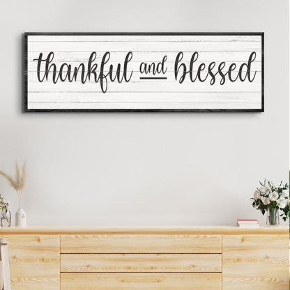 Thankful And Blessed Sign III canvas with whitewashed wood planks and black frame on Tampa Home & Garden Store