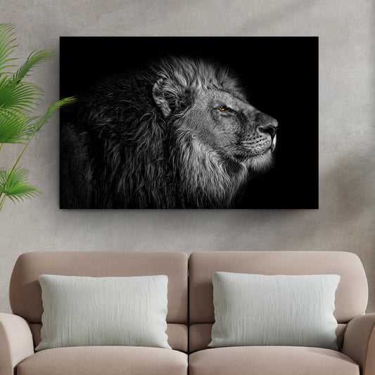 Black and white lion head canvas wall art by Tailored Canvases, crafting canvas on Tampa Home & Garden Store