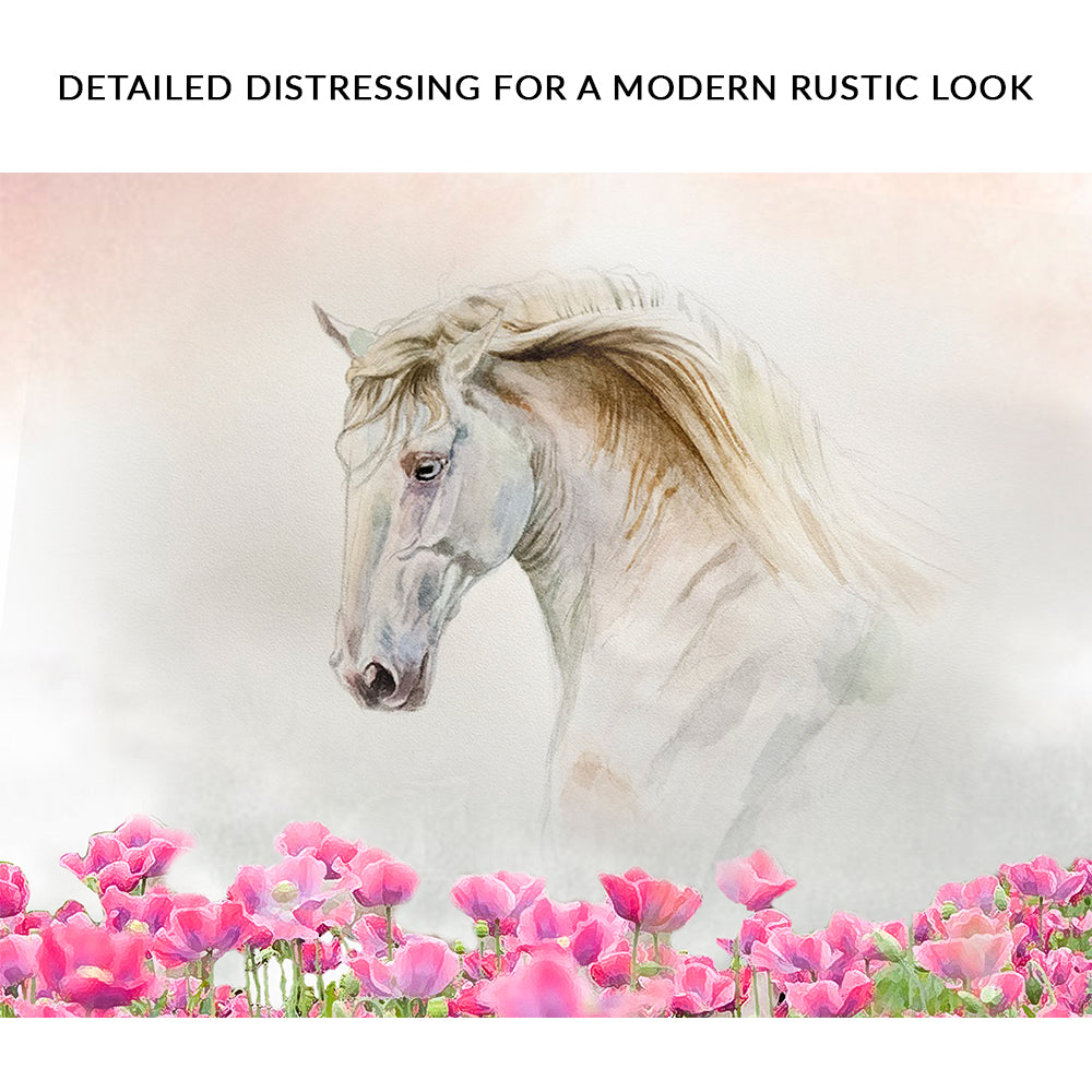 Floral White Horse Canvas Wall Art watercolor style with white horse and pink flowers on Tampa Home & Garden Store