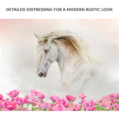 Floral White Horse Canvas Wall Art watercolor style with white horse and pink flowers on Tampa Home & Garden Store