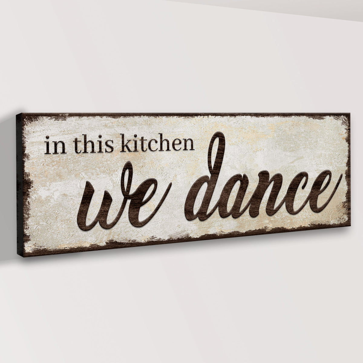 In This Kitchen We Dance Sign canvas with beige background by Tailored Canvases on Tampa Home & Garden Store