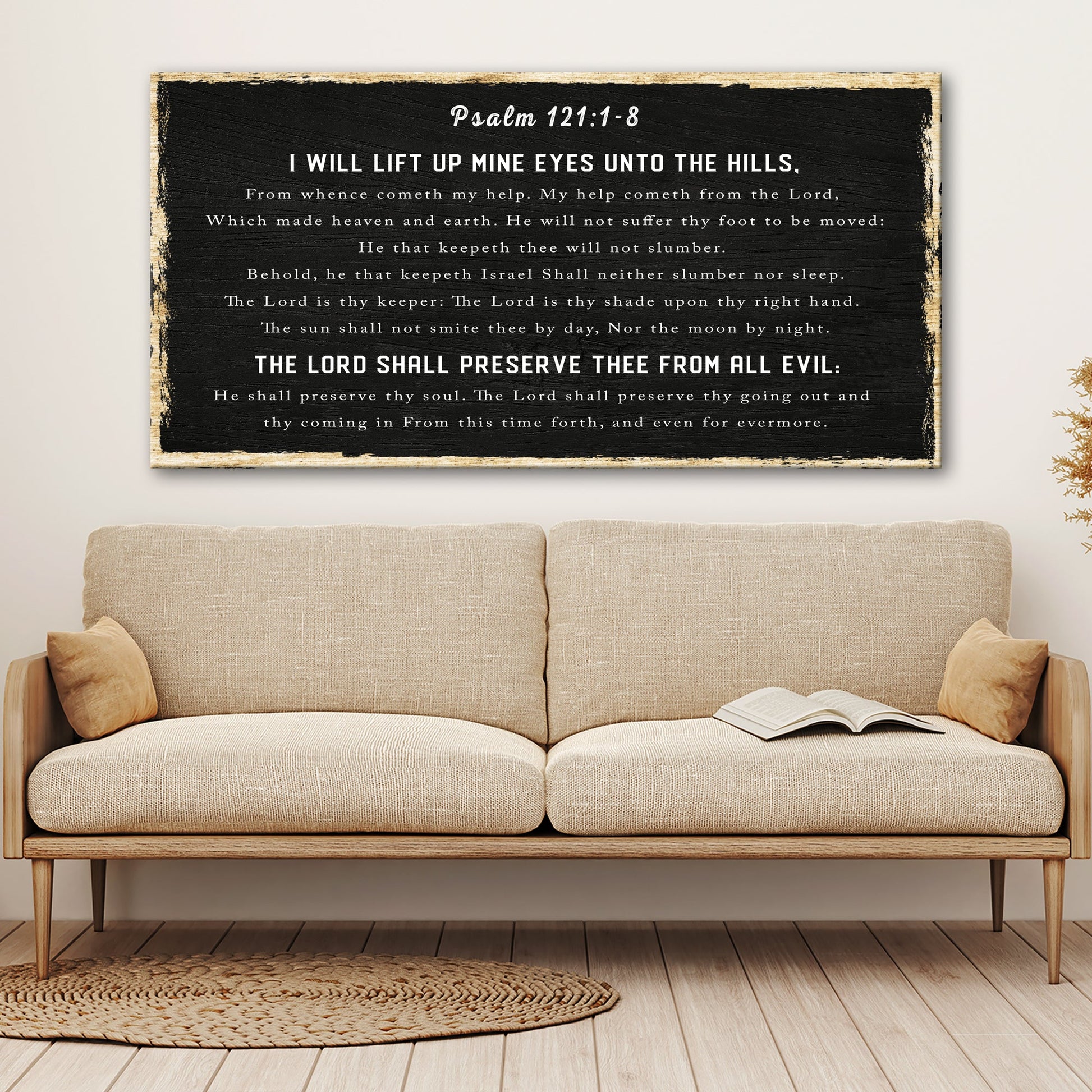 Canvas sign with rustic wood frame on chalkboard background Psalm 121:1-8 by Tailored Canvases on Tampa Home & Garden Store