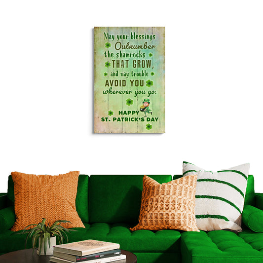 St. Patrick's Day Blessings Sign canvas green shamrocks on wood panel by Tailored Canvases on Tampa Home & Garden Store