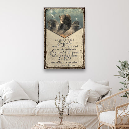 Advice From A Buffalo Sign canvas with rustic weathered frame and buffalo image on Tampa Home & Garden Store