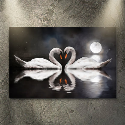 Moonlit Romantic Swan Canvas Wall Art, pair of white swans on water Tailored Canvases on Tampa Home & Garden Store