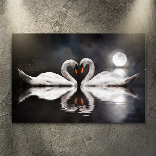 Moonlit Romantic Swan Canvas Wall Art, pair of white swans on water Tailored Canvases on Tampa Home & Garden Store