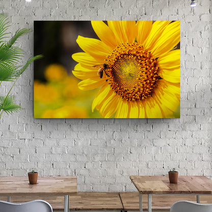 Bee On Sunflower canvas wall art by Tailored Canvases, vivid yellow sunflower with a bee on Tampa Home & Garden Store