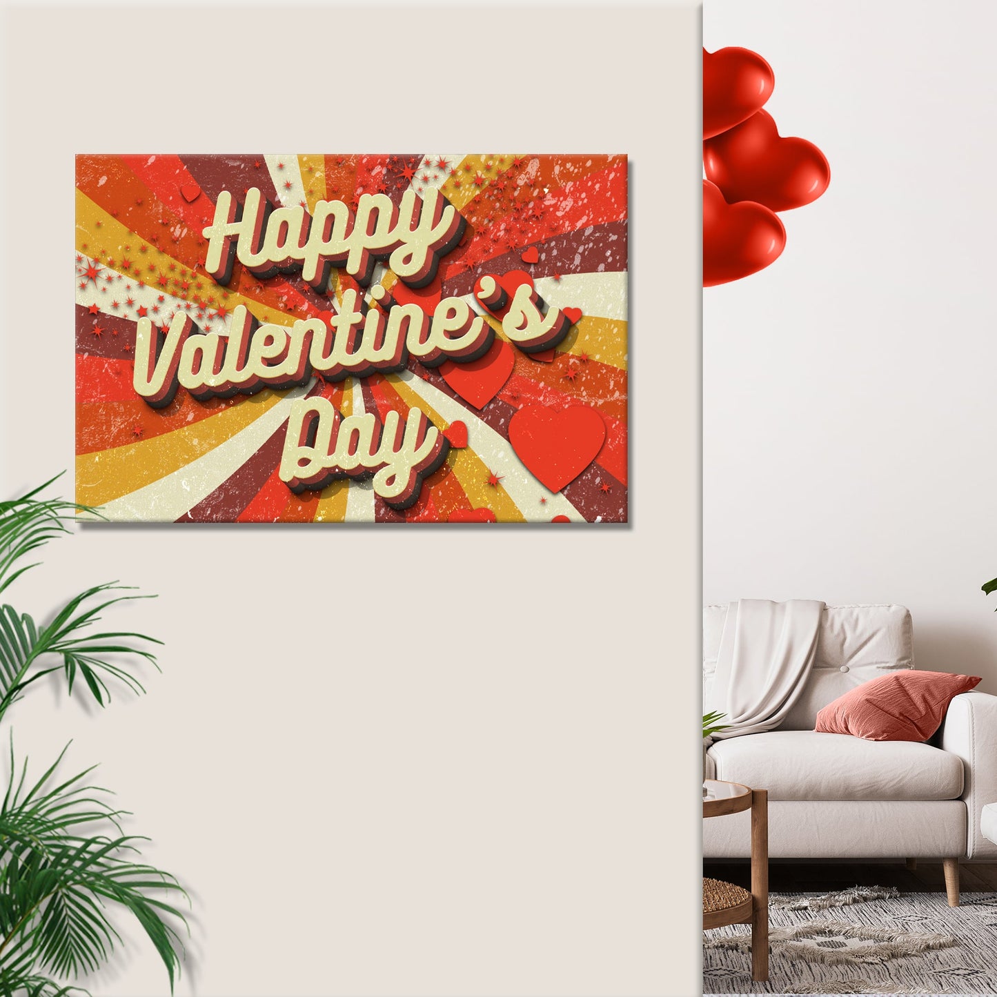Valentine's Day Sign canvas by Tailored Canvases with cream lettering on retro sunburst on Tampa Home & Garden Store