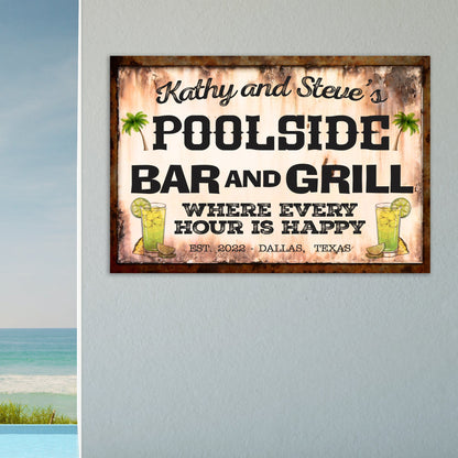 Poolside Bar And Grill Sign III canvas by Tailored Canvases, palm trees on Tampa Home & Garden Store