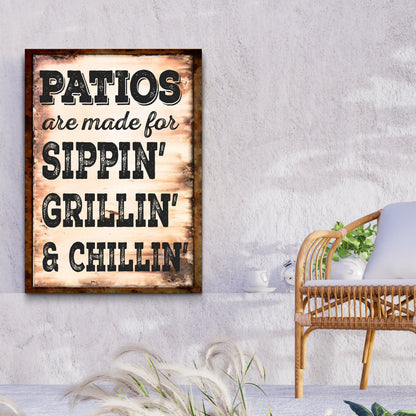 Patios Are Made For Sippin' Grillin' Sign canvas by Tailored Canvases with rustic wood on Tampa Home & Garden Store
