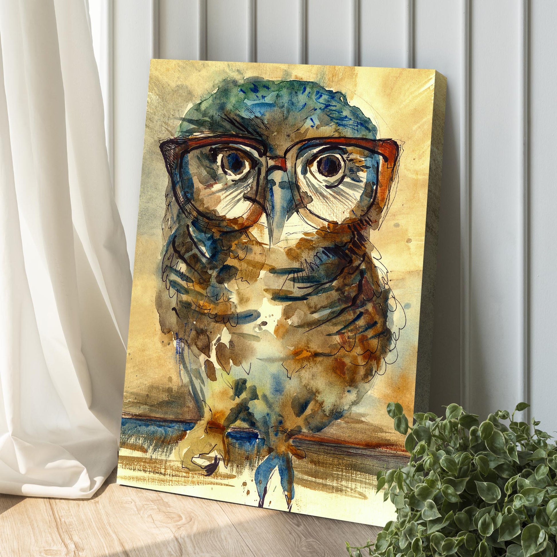 The Wise Owl Watercolor Portrait Canvas by Tailored Canvases crafting canvas in warm tones on Tampa Home & Garden Store