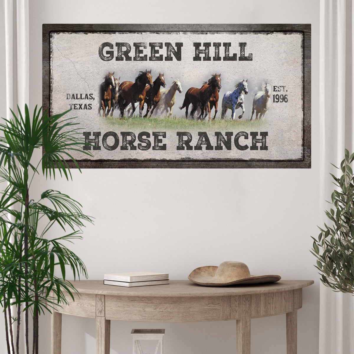 Family Horse Ranch Sign canvas by Tailored Canvases with running horses on Tampa Home & Garden Store
