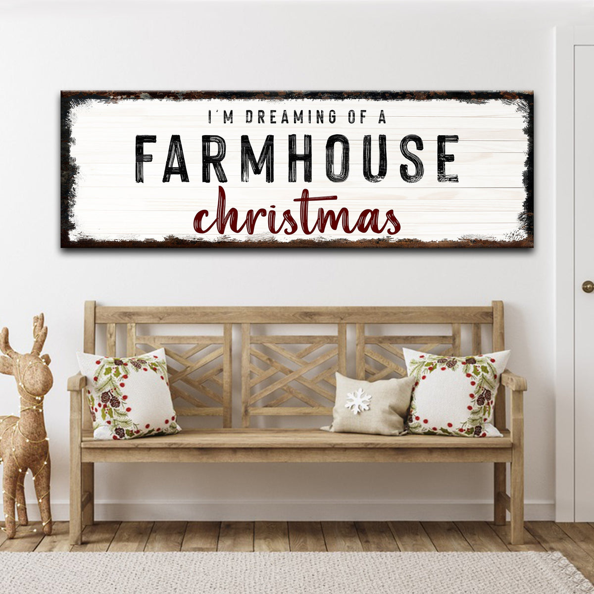 Farmhouse Christmas sign canvas by Tailored Canvases, distressed white with black FARMHOUSE on Tampa Home & Garden Store