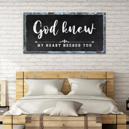 God Knew Sign III canvas; black chalkboard with white script and distressed metal frame on Tampa Home & Garden Store