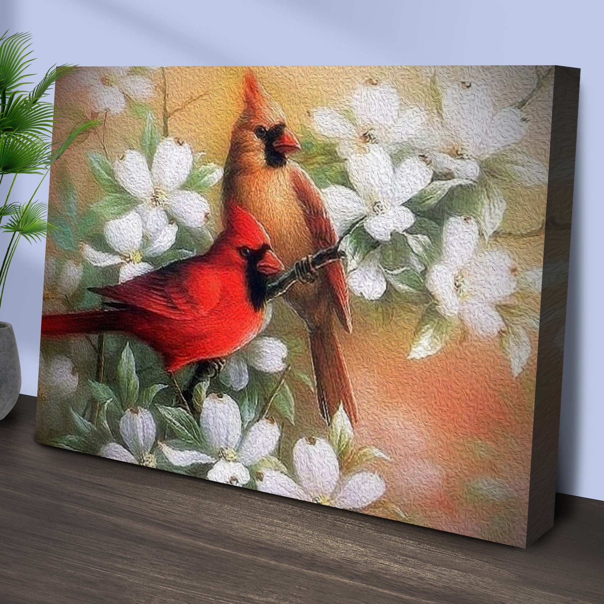 Red cardinals on Dogwood canvas wall art by Tailored Canvases crafting canvas on Tampa Home & Garden Store