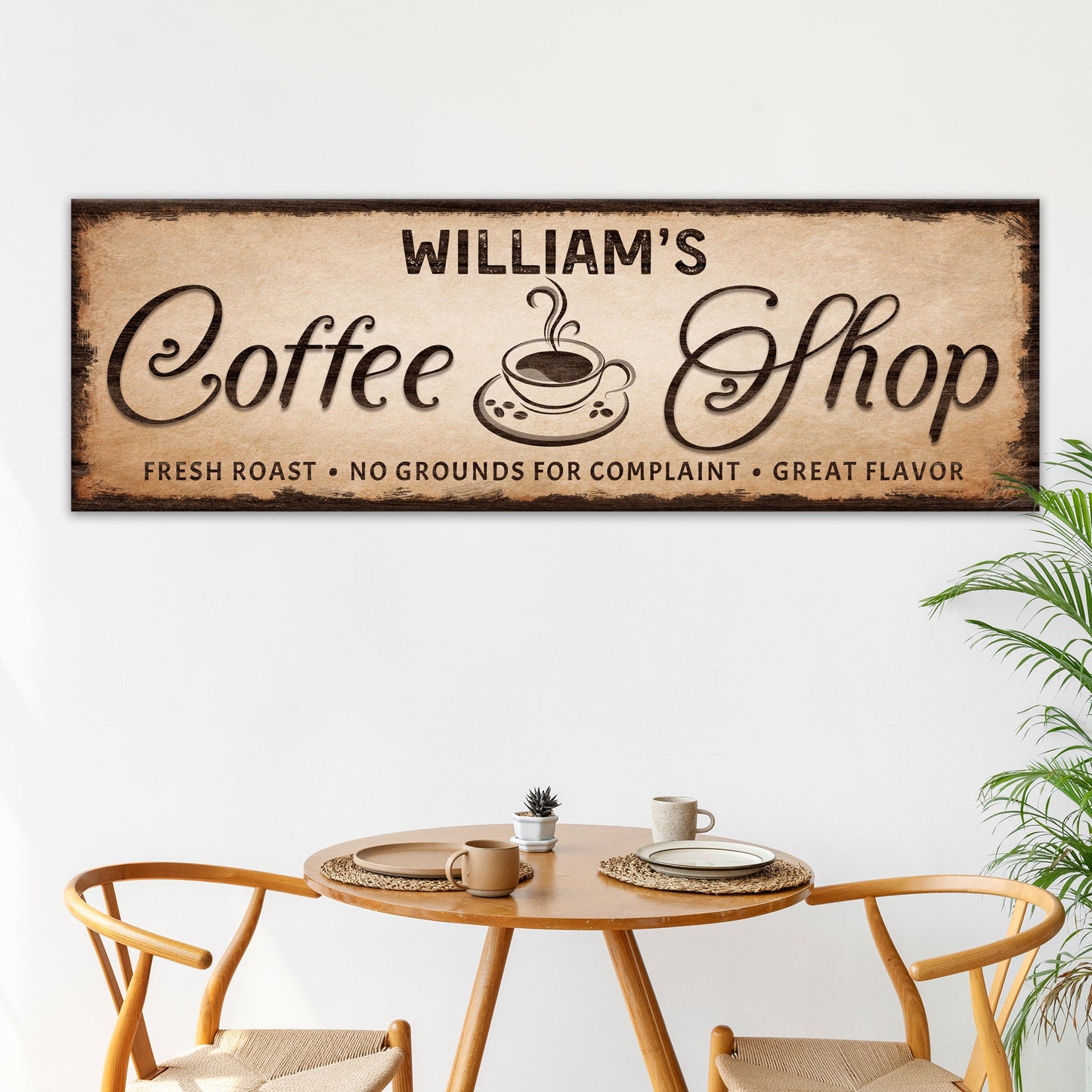 Canvas Coffee Shop Sign III by Tailored Canvases, vintage parchment with coffee cup illustration on Tampa Home & Garden Store